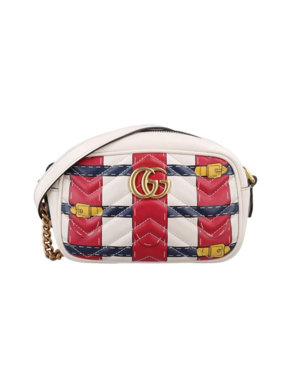 Gucci GG Marmont White Multicolor Leather Messenger